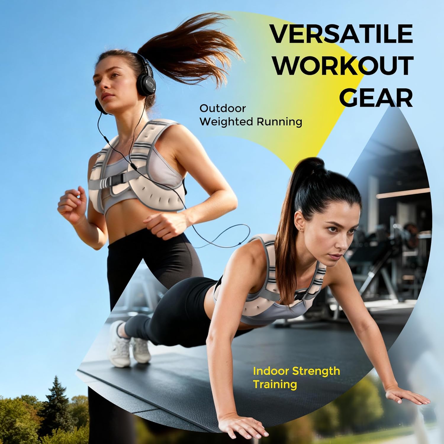 Pacearth Weighted Vest with Arm Strap Phone Pouch and Reflective Stripe Beige - Image 3